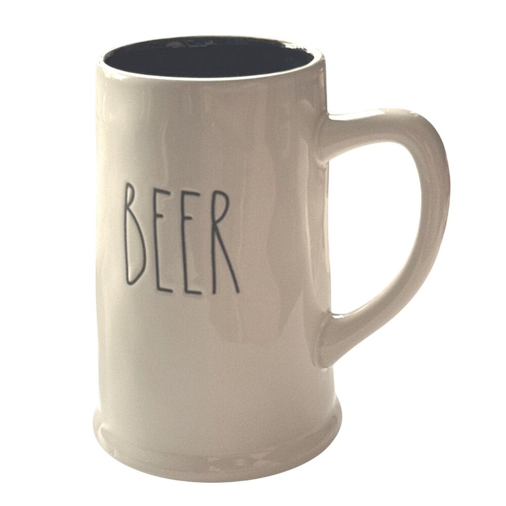 BEER Mug Black & White Rae Dunn  Black Interior 18oz Capacity Artisan Collection